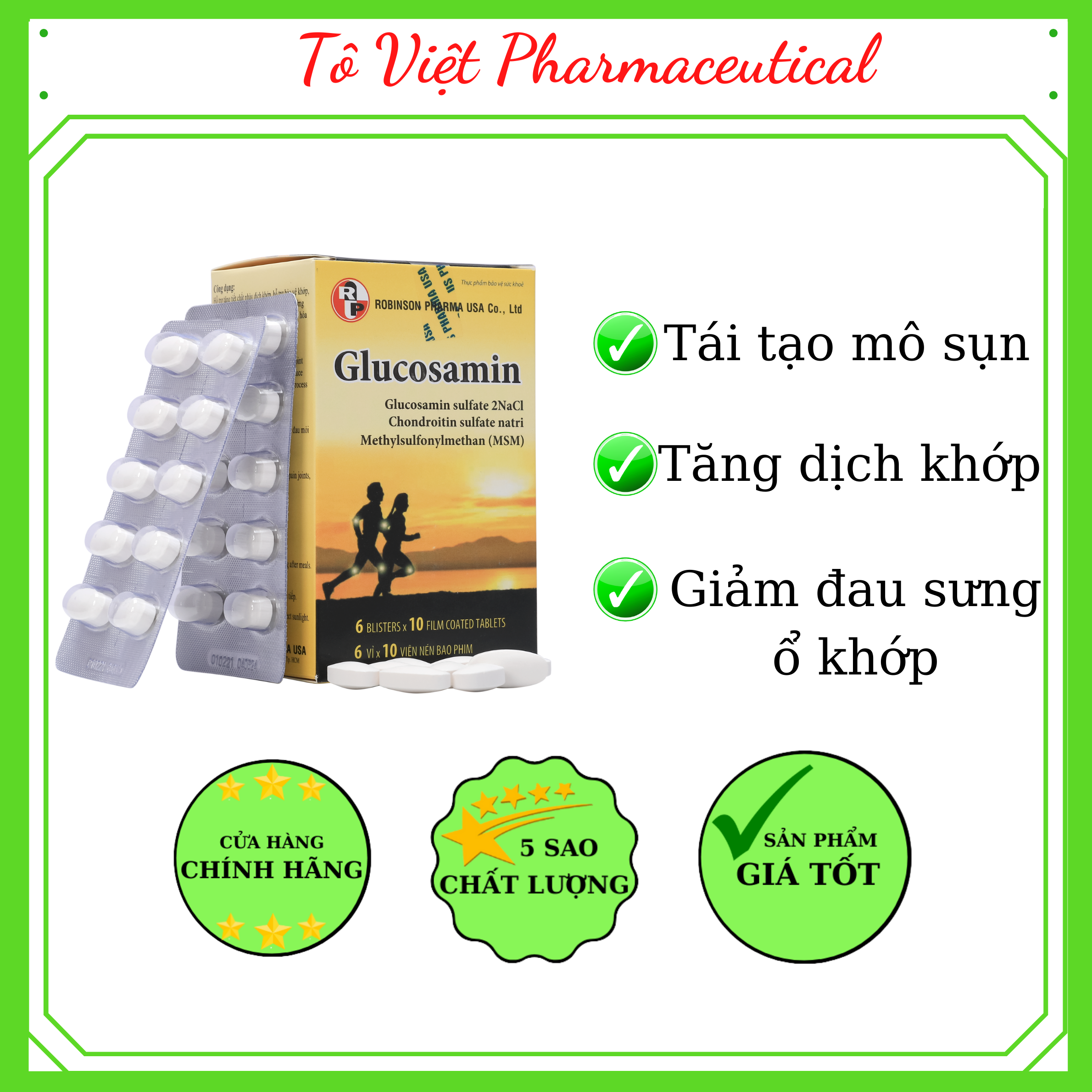 TPCN- Robinson Pharma USA- Glucosamin-Viên uống hổ trợ bổ xương khớp, Viêm khớp, đau khớp và chống thoái hoá khớp (60 viên)