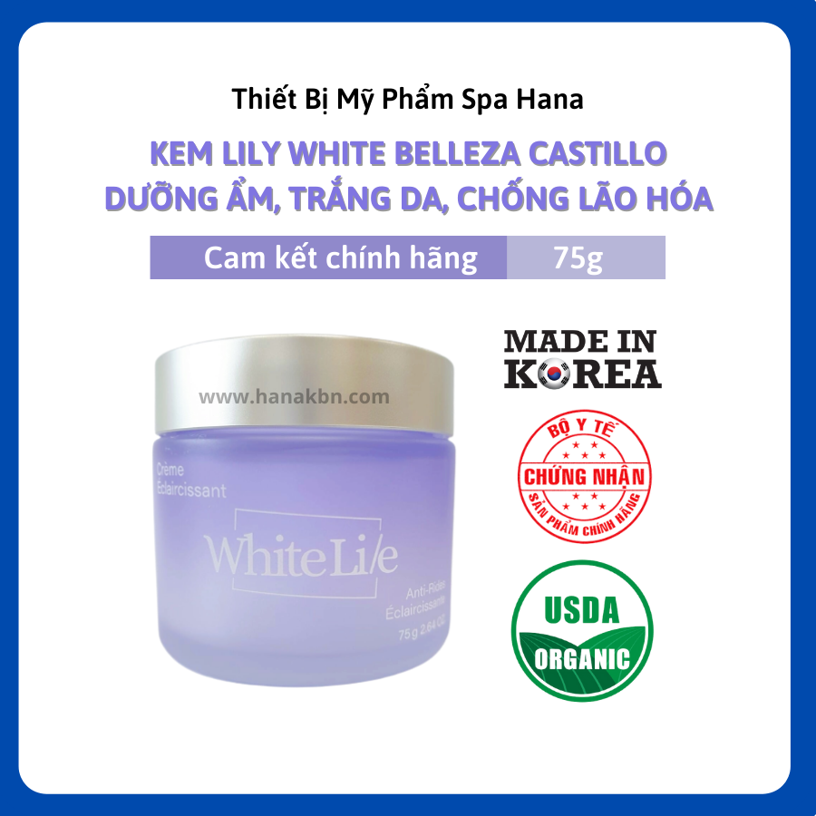 Kem Dưỡng Ẩm Trắng Da Belleza Castillo White Lie, Lily White Skin 75g Hàn Quốc - Cấp Ẩm Và Nuôi Dưỡng (Hàng Chính Hãng)
