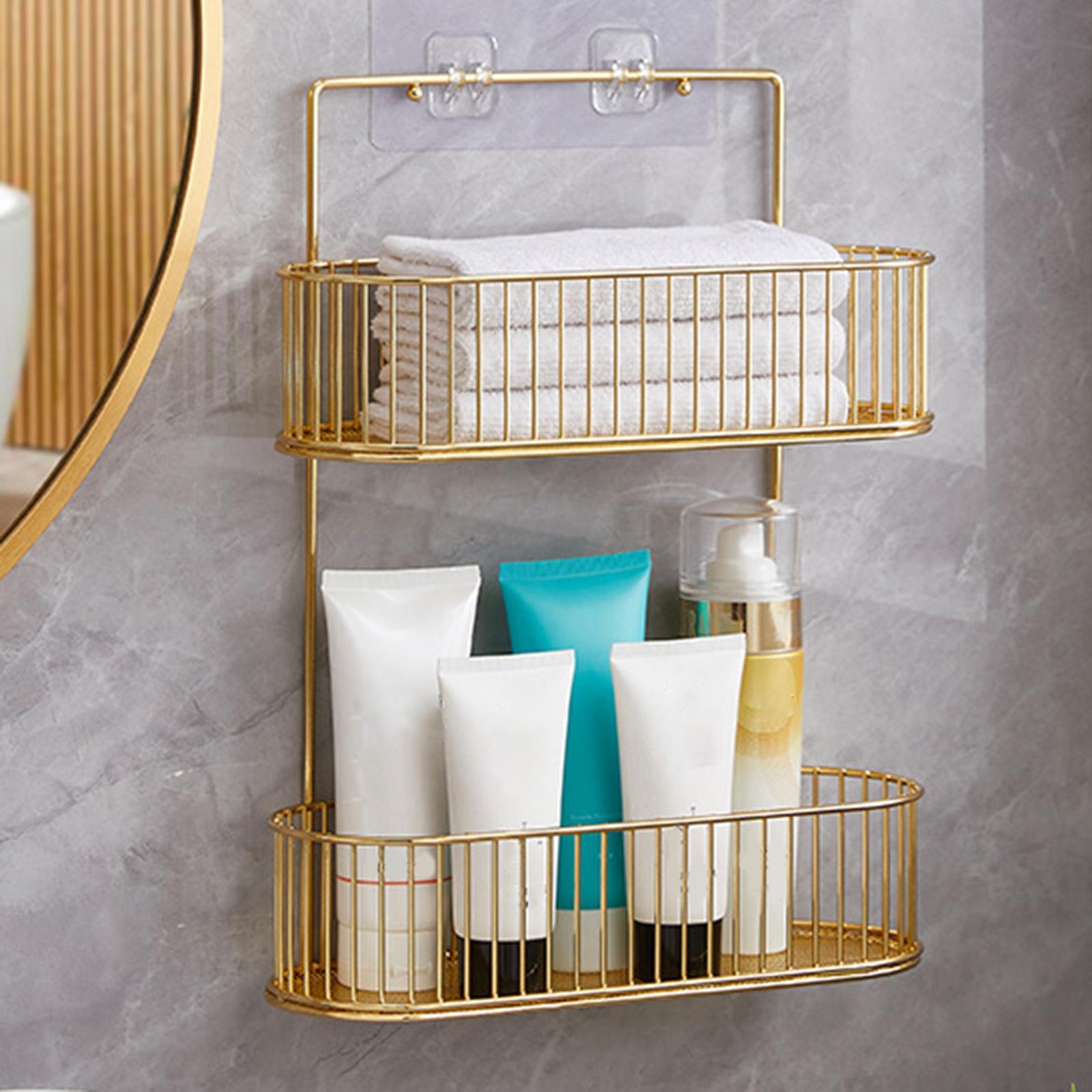 Bathroom Storage Basket Shampoo Holder Wall Mount Shower Caddy No Drilling