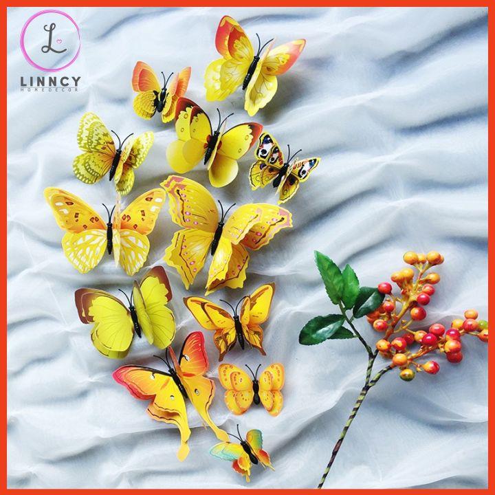 Bộ 12 bướm 3D Dán Tường Trang Trí Cửa Kính, Tủ Quần Áo, Giỏ Hoa, Ảnh Treo Châm