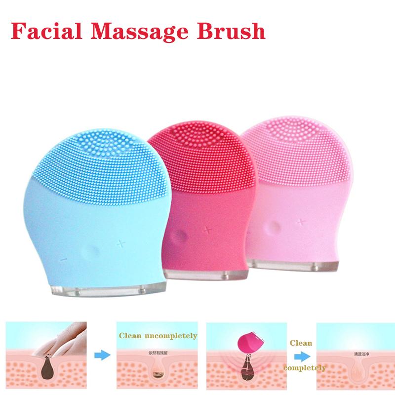 Máy Massage Mini Chống Nước Làm Sạch Da Mặt Công Cụ Silicon Rửa Mặt Bàn Chải Với Sonic Rung Cho Da Làm Sạch Lỗ Chân Lông