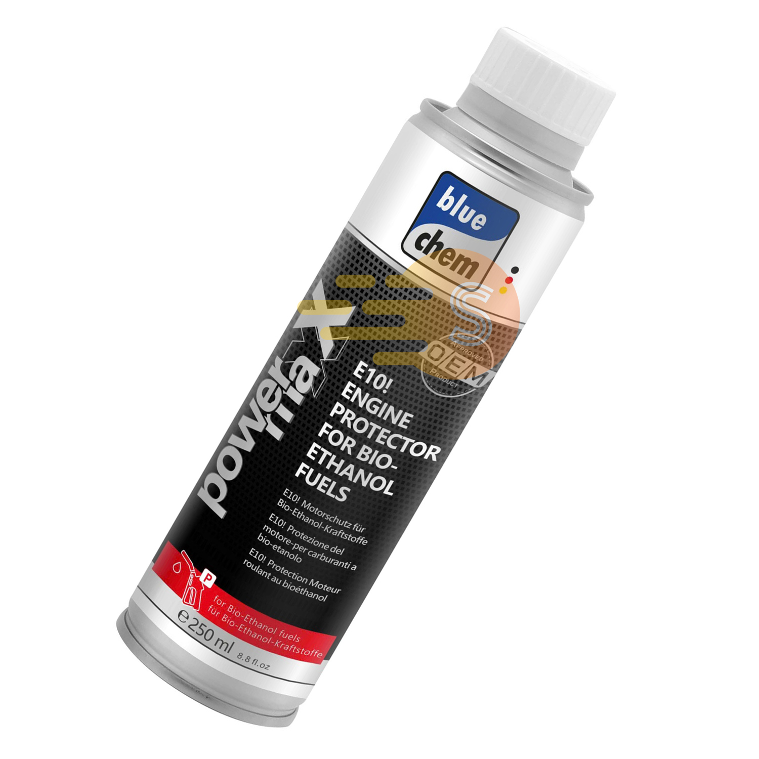 Phụ gia xăng E10 cho ô tô bảo vệ động cơ dùng nhiên liệu sinh học ethanol Bluechem 33468E 250ml – Tránh hiện tượng tách cồn, ổn định xăng, không tắt máy