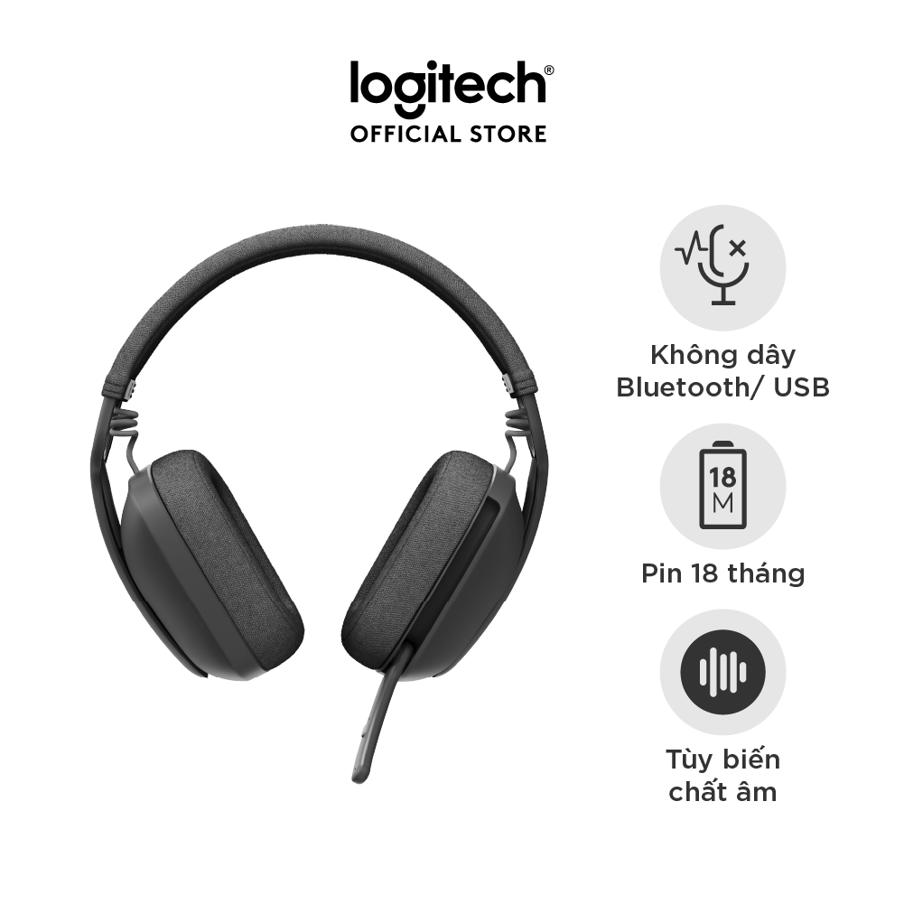 Tai nghe không dây Logitech Zone Vibe 100 nhẹ, với micrô khử tiếng ồn, Tai nghe Bluetooth Đa điểm Tiên tiến, Hoạt động với Teams, Google Meet, Zoom, Mac/PC - Hàng chính hãng