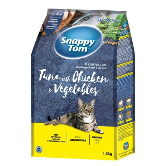 Thức Ăn Hạt Cho Mèo Snappy Tom có Topping Cá Cơm Cho Mèo - 1.5Kg,
