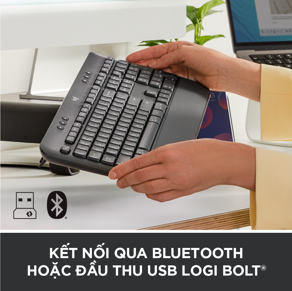 Bàn Phím Không Dây Logitech Signature K650 - Nhỏ gọn, gác tay tích hợp, tương thích Mac , Bluetooth & USB Bolt - Hàng chính hãng