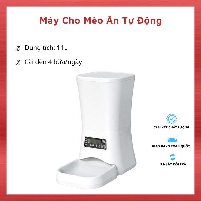 Máy Cho Mèo Ăn Tự Động Dung Tích 11L, Cài Đến 4 Bữa/ngày, Bát Ăn Tự Động Cho Chó Mèo Cao Cấp