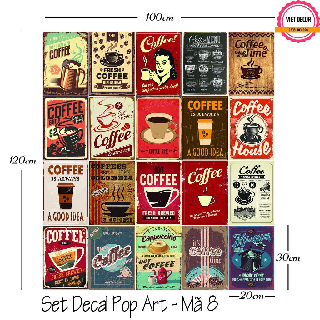 Decal Decor Vintage - Set 20 tấm Decal Coffee - Poster Trang trí Tường, Nội thất