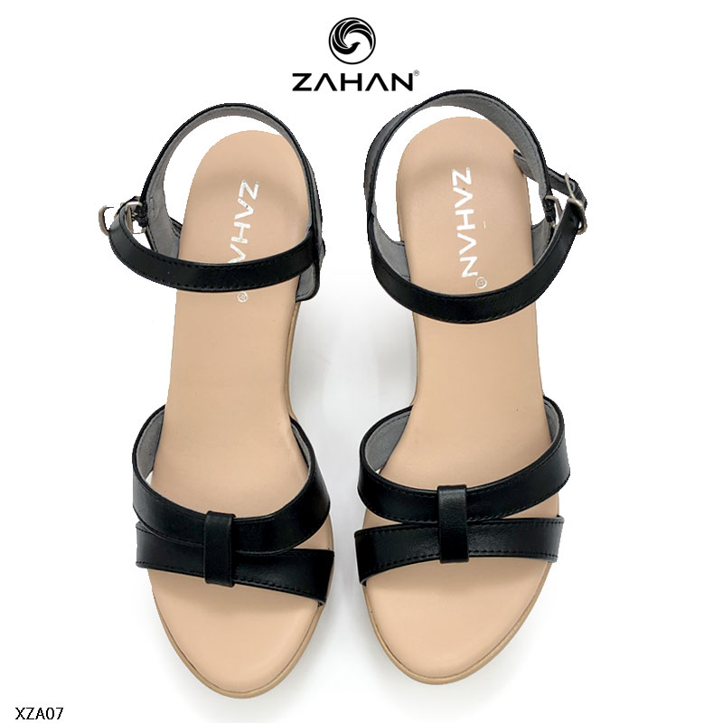 Sandal xuồng da thật quai chéo, 9cm chính hãng ZAHAN XZA07