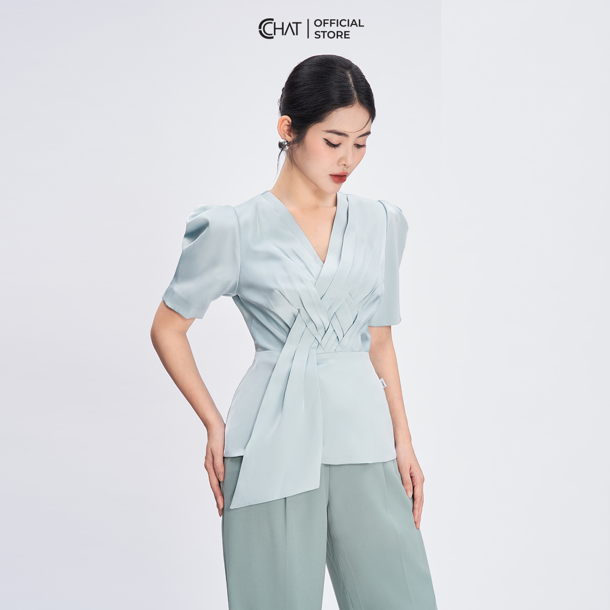 Áo Kiểu Nữ  Dáng Peplum Vạt Chồng Đan Eo Chất Lụa Cao Cấp Mềm Mịn 53ANL2001OT