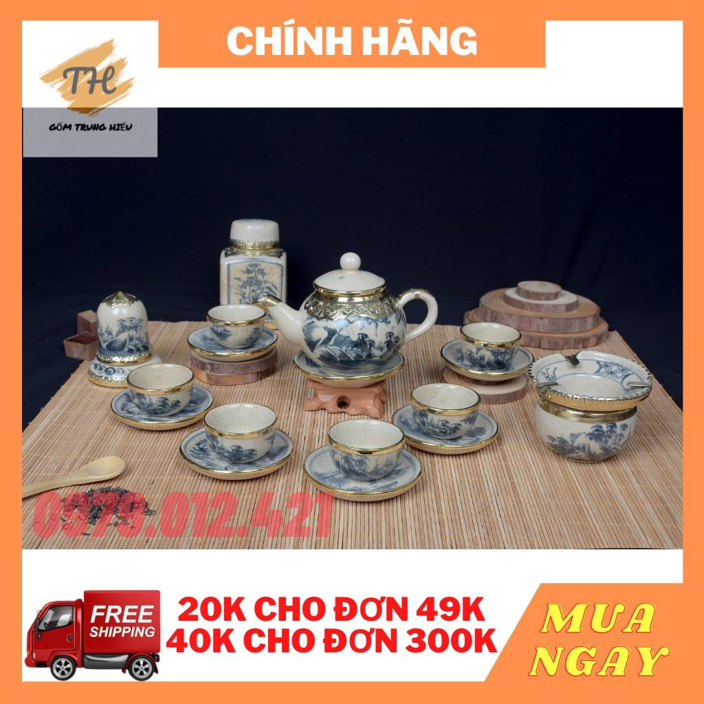 Bộ ấm chén bọc đồng men rạn giả cổ kèm phụ kiện Bát Tràng