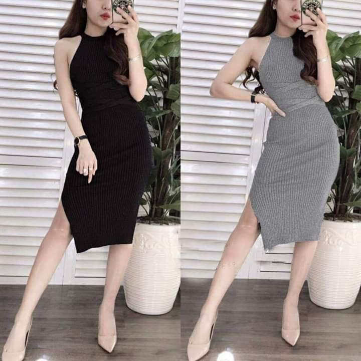 LH08 - Đầm Body Cổ Yếm Dây Đan Eo