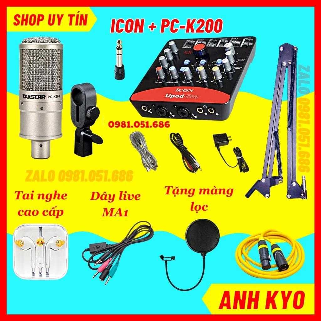 Bộ Mic Thu Âm, Micro Livestream PC K200 Kết Hợp Sound Card Icon Upod Pro Có 72 Chế Độ Vang Cài Được Thêm Autotune