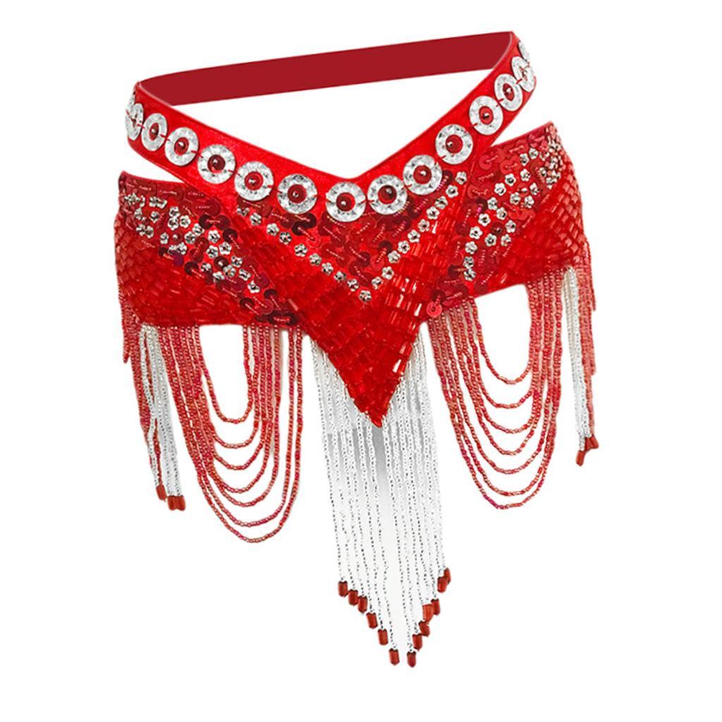 Chain Tassel Belly Dance Hip Skirt Practice Waist Chain Wrap Costume Red