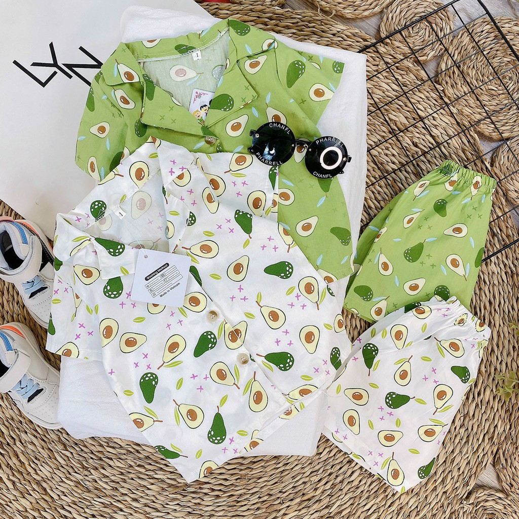 Đồ bộ bé trai, đồ bộ bé gái, bộ pijama cho bé hình trái bơ size 5-18KG chất thô Hàn mềm mát