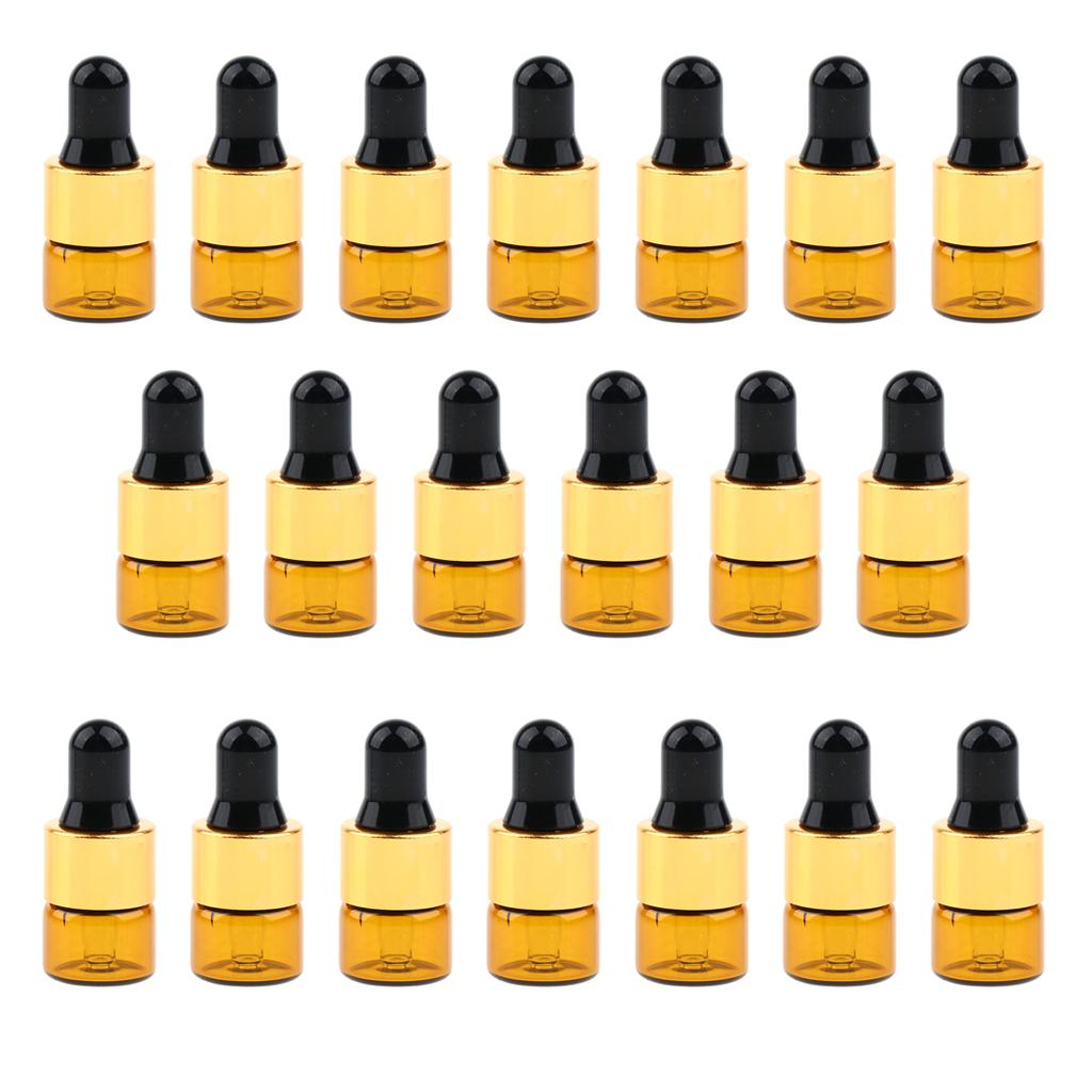 20 Set Glass 1ml 2ml 3ml Essential Oils Refillable Empty Amber Bottles with Orifice Reducer Dropper for Perfume