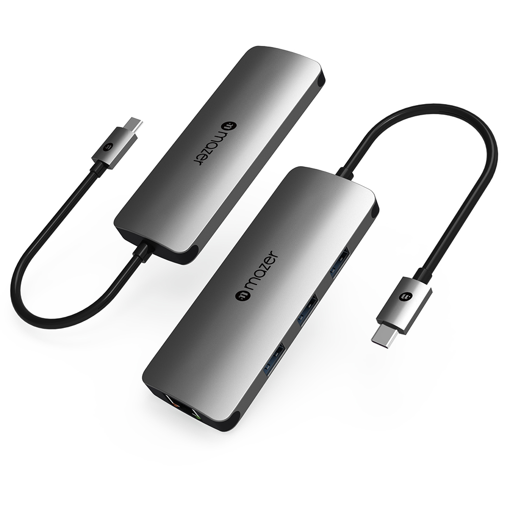 Cổng chuyển đổi Mazer USB - C to USB 3.0X3 Gigabit Ethernet - Hub chuyển đổi Mazer kiêm sạc nhanh cho thiết bị di động - Hàng Chính Hãng