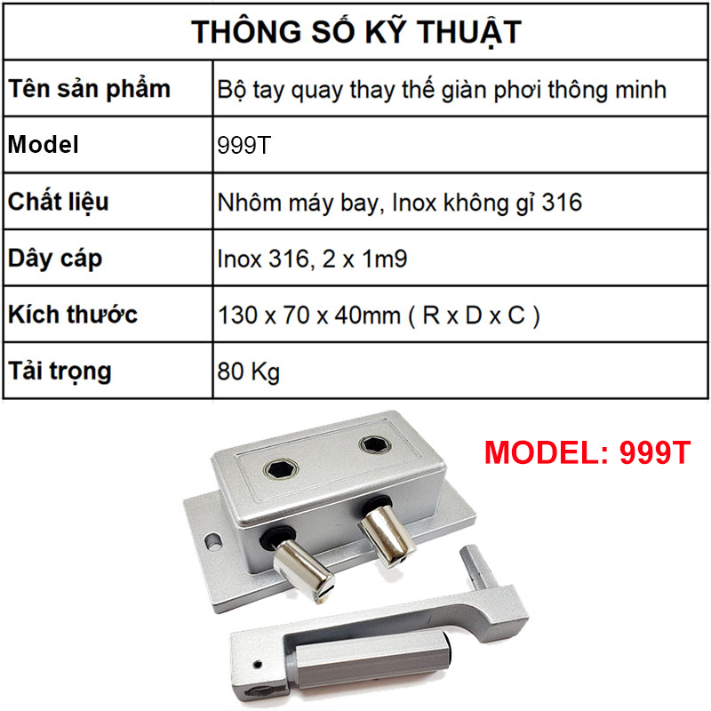 Bộ tay quay giàn phơi gắn trần thông mình - Hàng chính hãng NIKITA