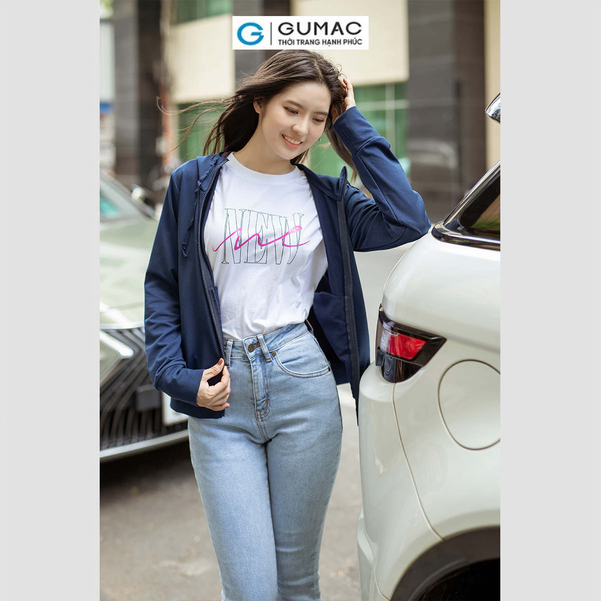 Áo khoác nữ phối khóa kéo có nón chống nắng trẻ trung năng động thời trang GUMAC AD05062 - AD05063 - AD05093