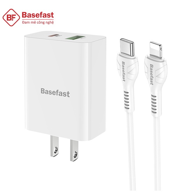 Bộ Sạc Nhanh 20W 2 Cổng BASEFAST BS61 - Combo Củ Kèm Cáp Sạc Nhanh An Toàn, Ổn Định - Hàng Chính Hãng