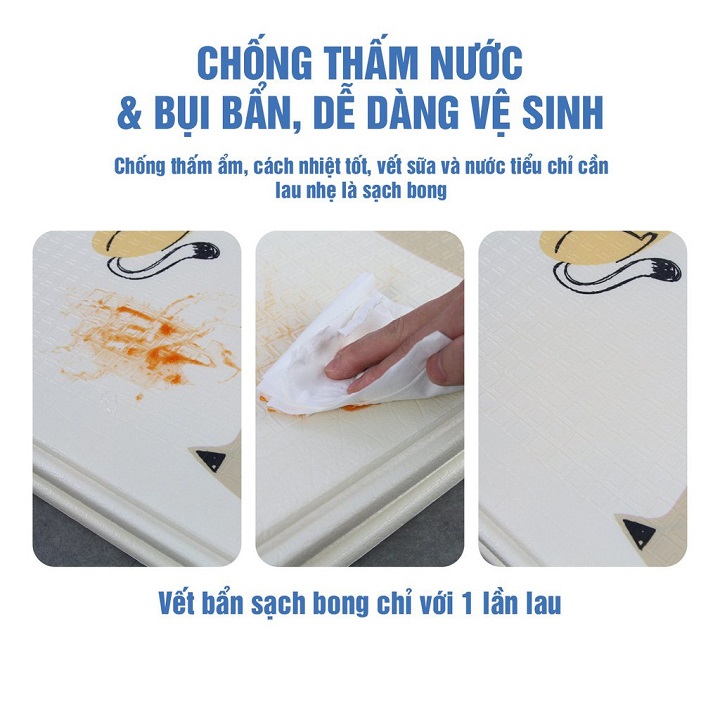 Thảm Trải Sàn Cho Bé Xốp XPE 2 Mặt Phủ Silicone Hàn Quốc Mẫu Đẹp Chống Thấm, Chống Va Đập Trơn Trượt-1m8*2m