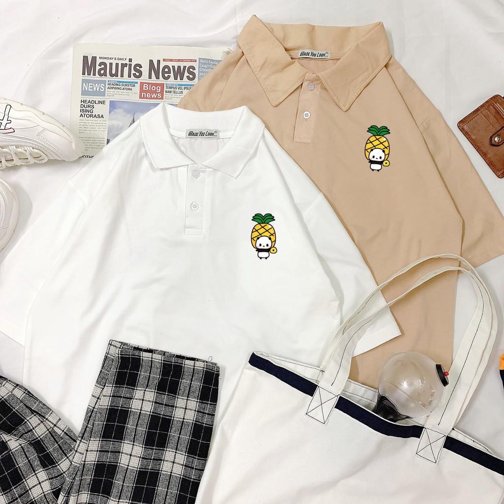 Polo áo thun có cổ tay lỡ in PANDA GẤU TRÚC TRÁI DỨA form rộng ulzzang UNISEX
