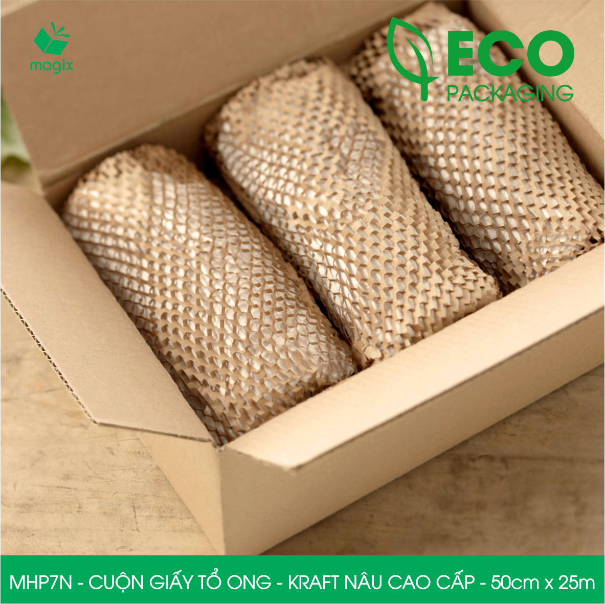 MHP7N - 50cm x 25m - Cuộn giấy tổ ong chống sốc - Kraft nâu Cao Cấp - Giấy gói hàng, gói quà