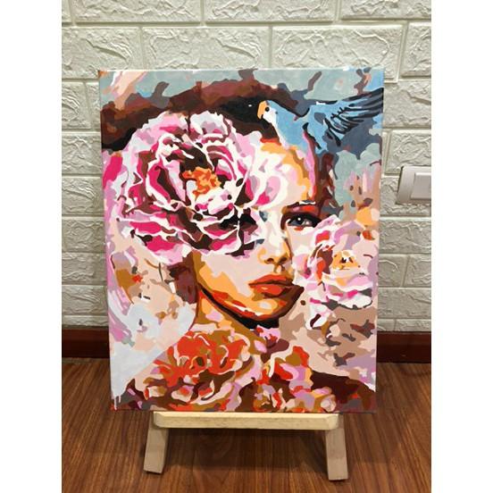 Tranh sơn dầu số hóa tự tô màu Sắc Hồng (có khung 40x50cm)