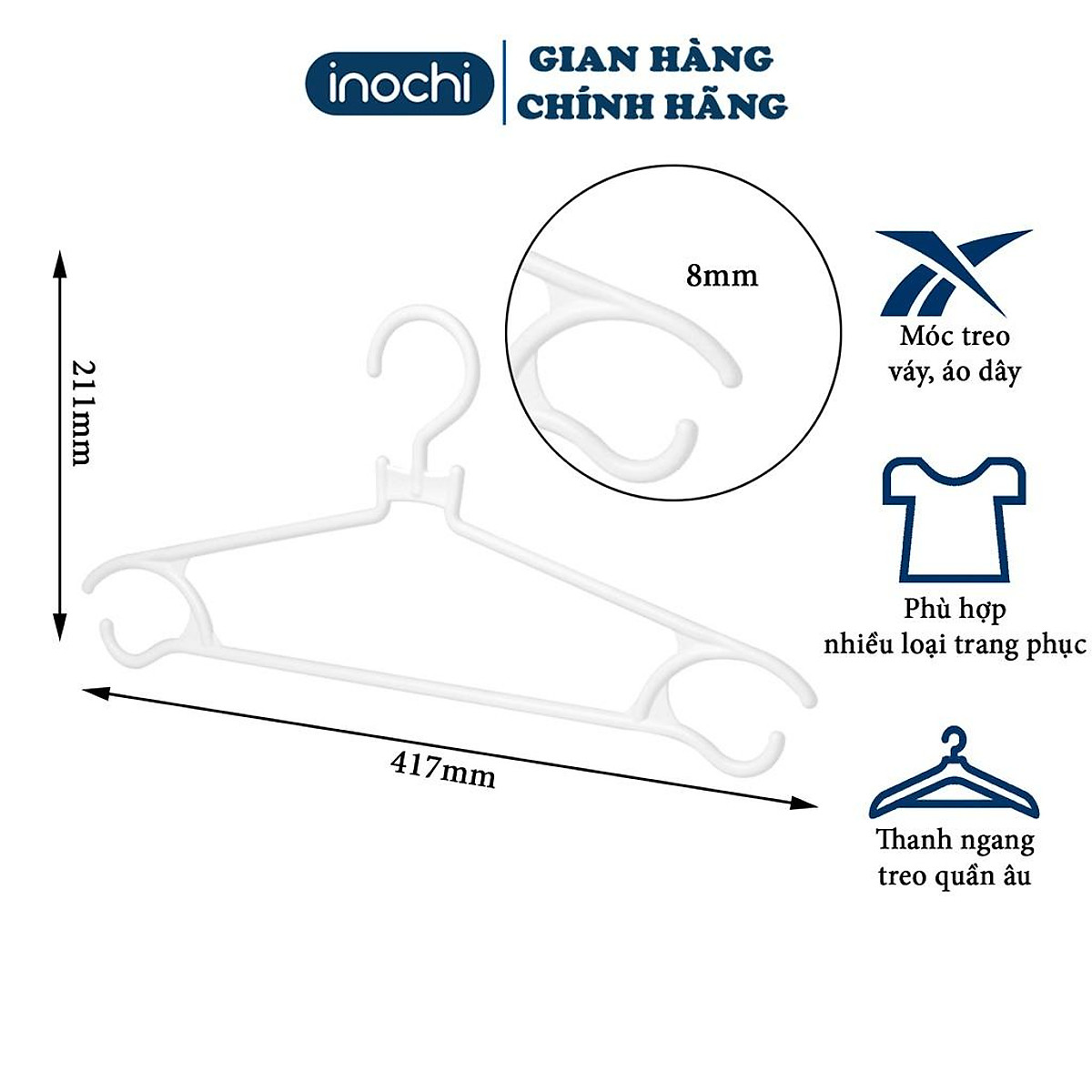 Móc quần áo -kiểu Hara 183 INOCHI giúp quần áo gọn gàng ngăn lắp với thiết kế chắc chắn MA183