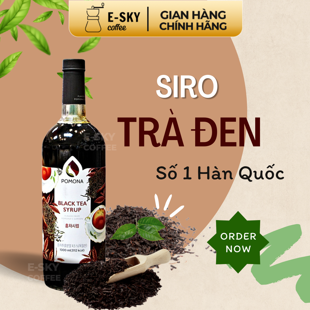 Siro Trà Đen Black Tea Syrup Nguyên Liệu Pha Chế Hàn Quốc Chai Thủy Tinh 1 Lít