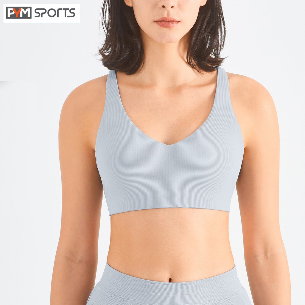 Áo Bra nữ PYM SPORT tập gym, yoga vải thun gân cao cấp mềm nhẹ dáng crotop 2 dây hình chữ V nâng ngực - PYMBR053