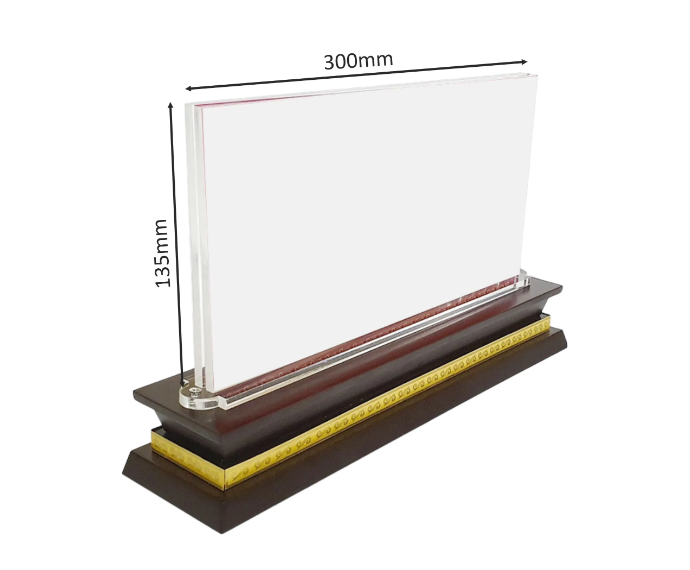Bảng chức danh đế gỗ hoa văn DG07-C 330x60mm có mặt mica 300x135mm dày 5mmx2
