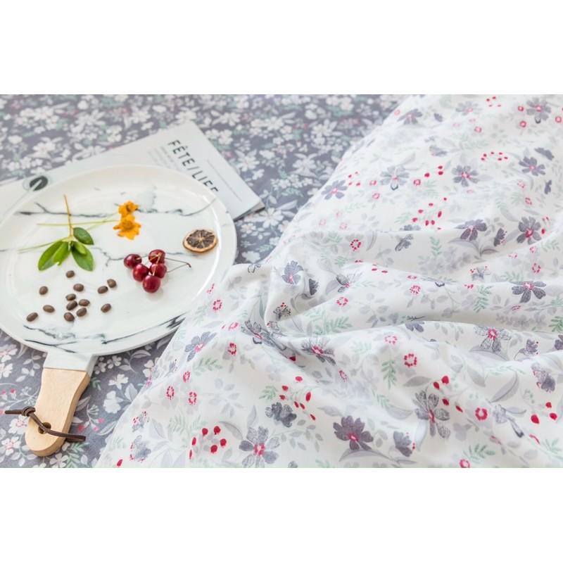 Chăn Ga Gối Cotton Living Hàng Nhập khẩu Cao Cấp 100% 4 Món Nhiều Mẫu Vintage Hoa Nhí Xám Có Thể Dùng 2 Mặt