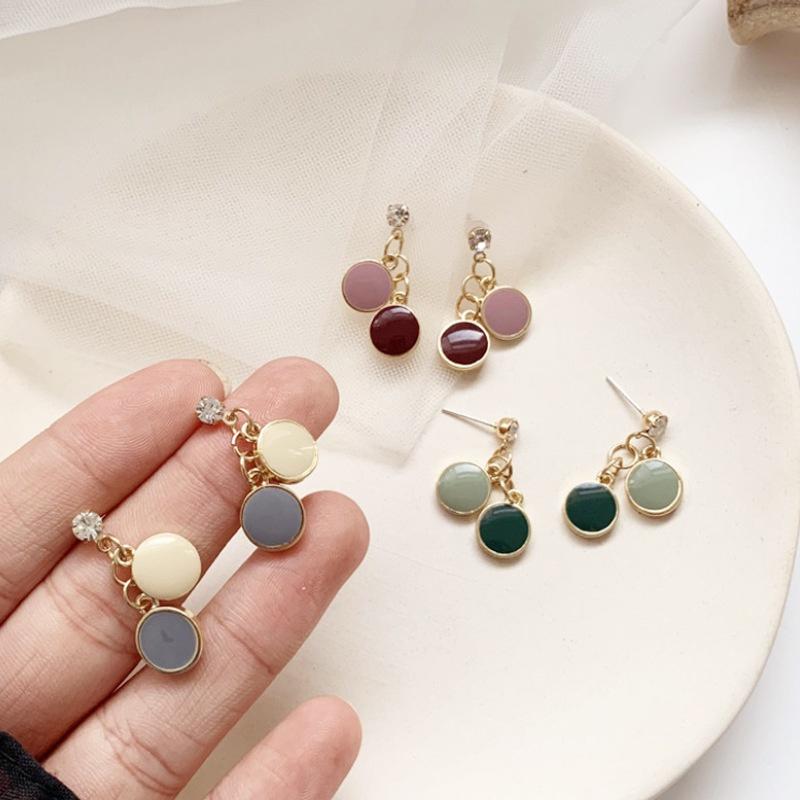 Khuyên tai nữ phong cách Hàn Quốc đính hạt các màu cao cấp Reina