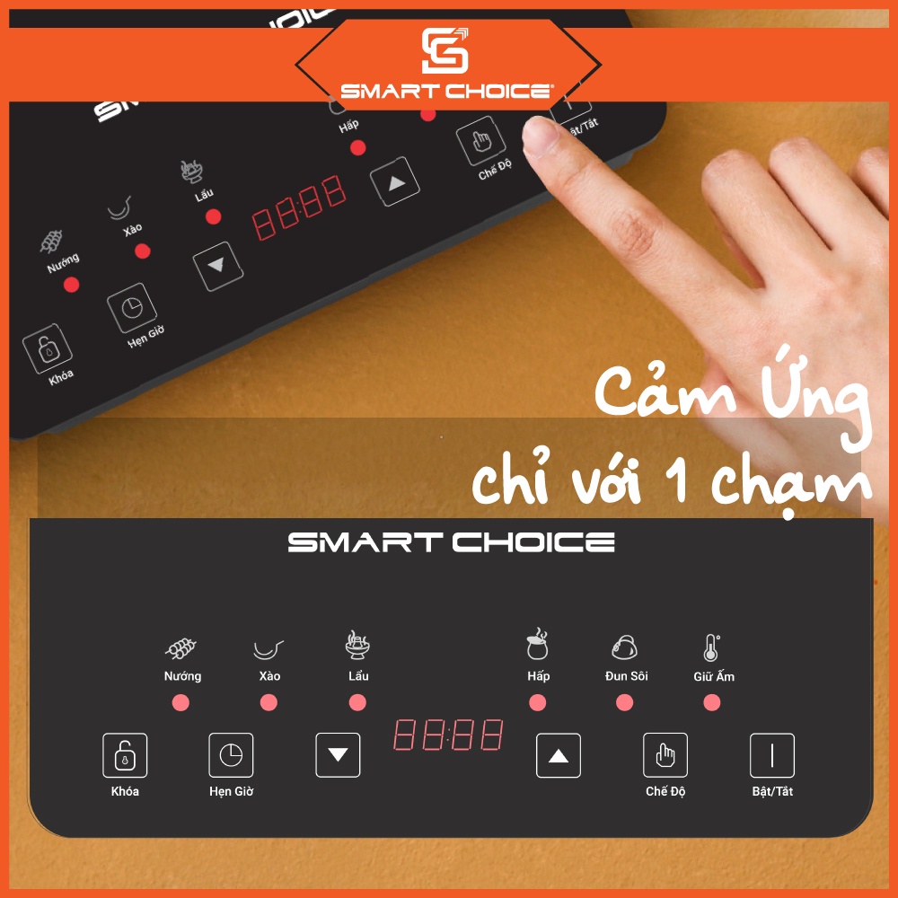 Bếp Từ Mặt Kính Cường Lực SMARTCHOICE, Bếp Điện Từ Kính Ceramic Chịu Lực Với 9 Chế Độ Cài Sẵn, Bếp Từ Đơn Công Suất 2000W, Hẹn Giờ 180 Phút - Bảo Hành Chính Hãng 18 tháng