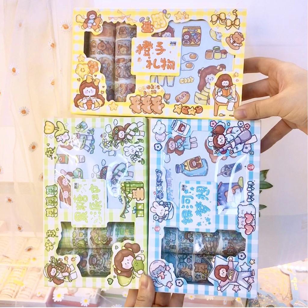 Set Washi Tape Sticker Xinh Đáng Yêu Anime Cute Trang Trí Góc Học Tập Vali Mũ Bảo Hiểm Sổ Tay Vở