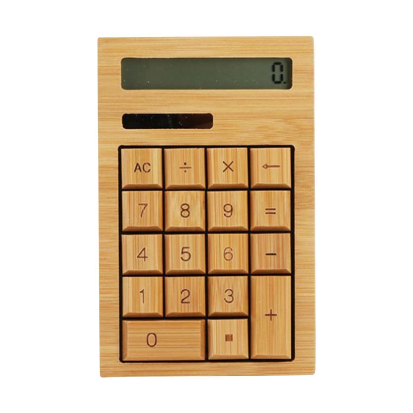 Bamboo Calculator Solar Power 18 Buttons Desktop Calculator Waterproof Portable Anti Static 12 digits Functional for Home Business Office