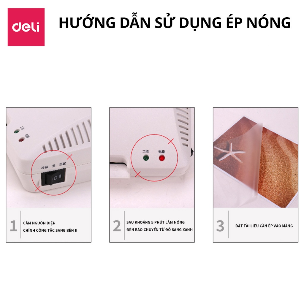 Máy Ép Plastic Khổ A3 DELI 3899 Máy Ép Nhiệt Bảo Vệ Tài Liệu Máy Cán Màng Ảnh Ép Giấy Tờ Poster