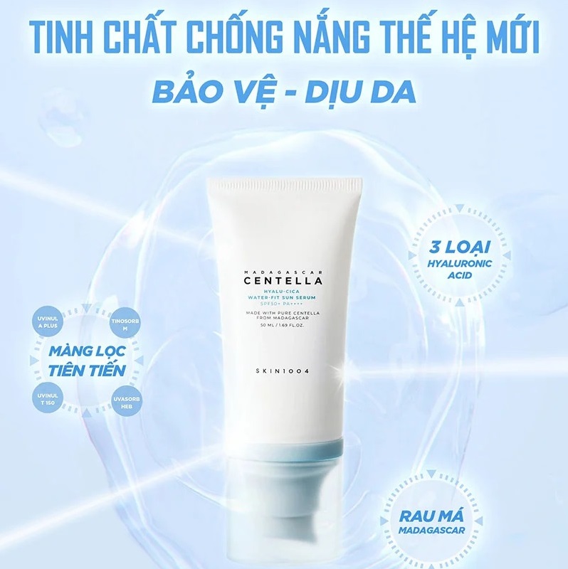 Kem Chống Nắng Skin1004 Madagascar Centella Hyalu-Cica Water Fit Sun Serum SPF50+ PA++++ 50ml