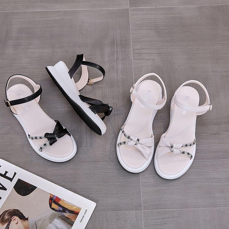 Giày Sandal Đế Xuồng Phẳng Gót Dày Phong Cách Mùa Hè Pháp Mới 2022 Cho Nữ - Black