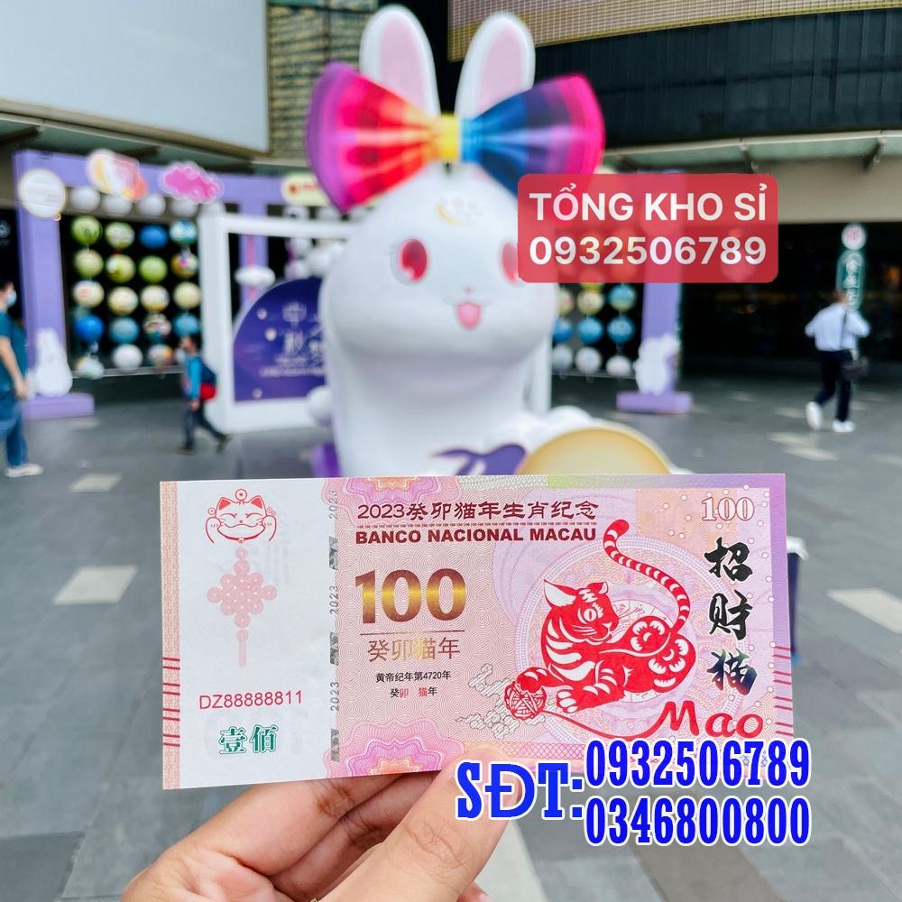 Tờ tiền 100 Đô Macao hình con Mèo lưu niệm lì xì tết 2023