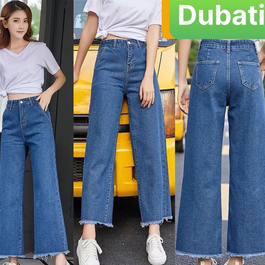 QUẦN JEAN BAGGY NỮ CHẤT BÒ XANH CO GIÃN ỐNG RỘNG NÂNG MÔNG LƯNG CAO SÀNH ĐIỆU- DB 6714- DUBATI FASHION