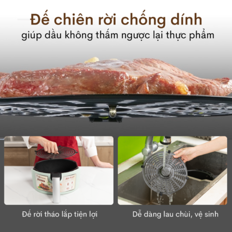 Nồi chiên không dầu Fujihome A4 dung tích 5L, Chất liệu nhựa cao cấp bền đẹp, Đa dạng chức năng nướng, Hàng chính hãng bảo hành 24 tháng