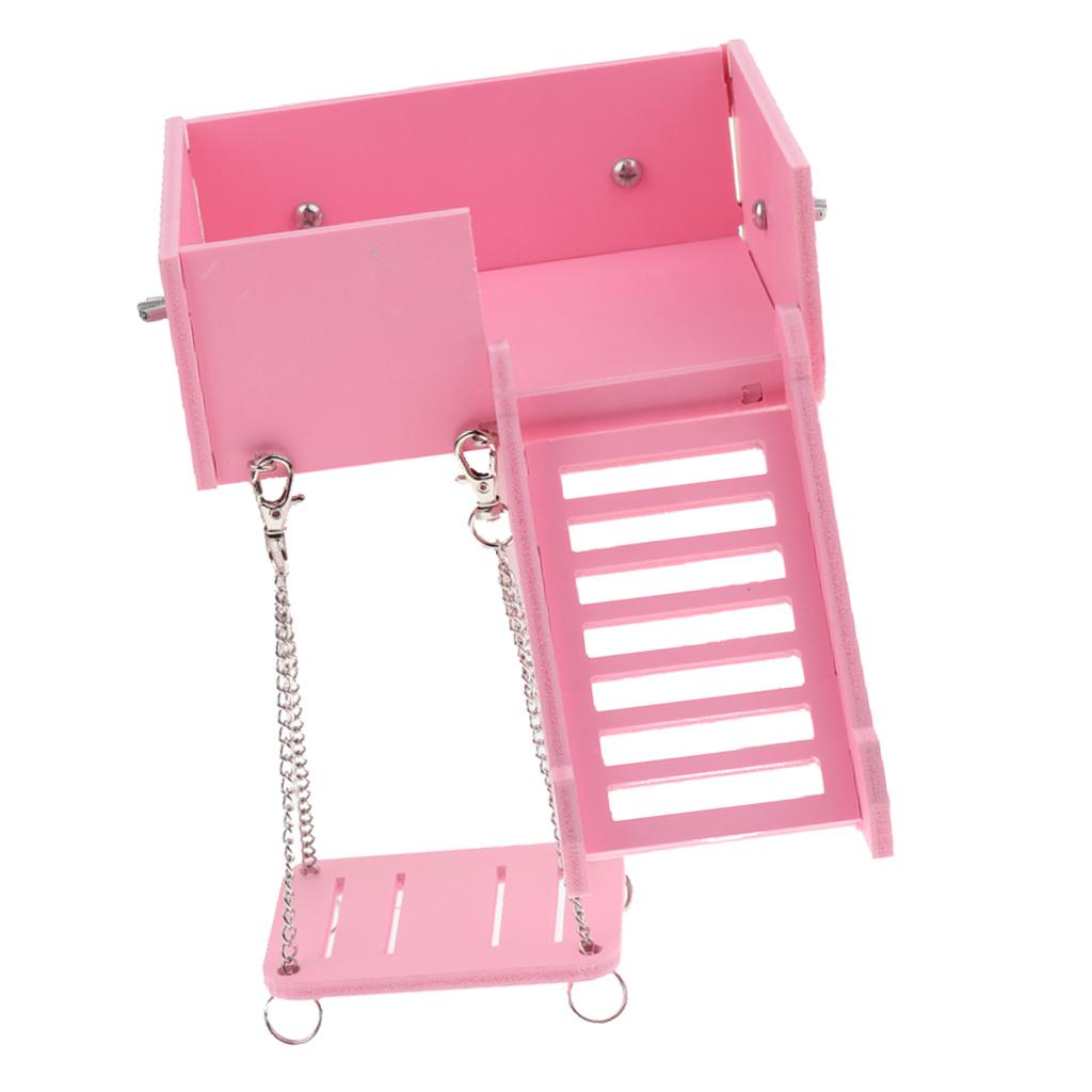 Wooden Platform Swing and Ladder Set for Mouse Chinchilla Rat Gerbil Pink