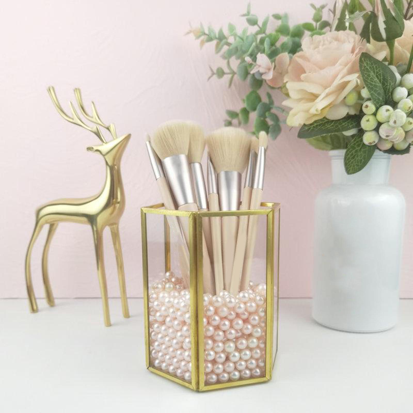 Hexagon Glass Pencil Holder School Office Desktop Storage Container