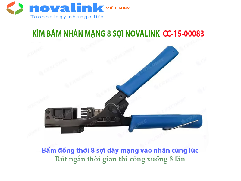 Kìm bấm nhân mạng 8 sợi Novalink CC-15-00083 - Bấm 1 lần 8 sợi dây vào nhân mạng cùng lúc, dùng cho nhân mạng 90 độ - Hàng chính hãng