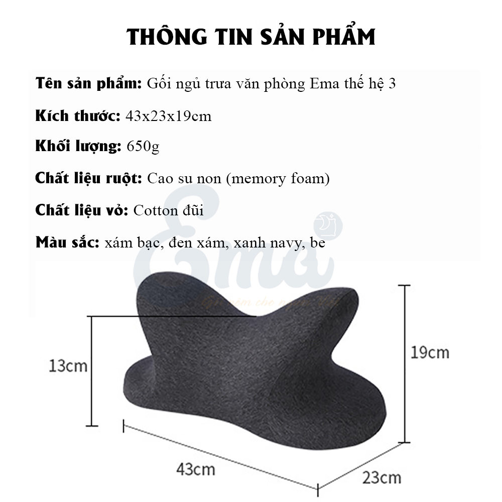 Gối ngủ trưa văn phòng Ema thế hệ thứ 3 - Không tê tay, không đau cổ, không tạo vết hằn trên mặt  - Dành cho dân văn phòng, sinh viên