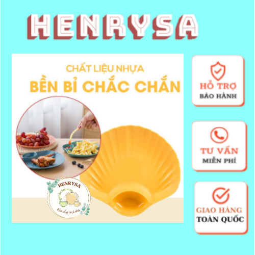 Đĩa nhựa hình sò đựng thức ăn, trái cây,... có ngăn để đồ chấm tiện dụng - Henrysa (Màu ngẫu nhiên)