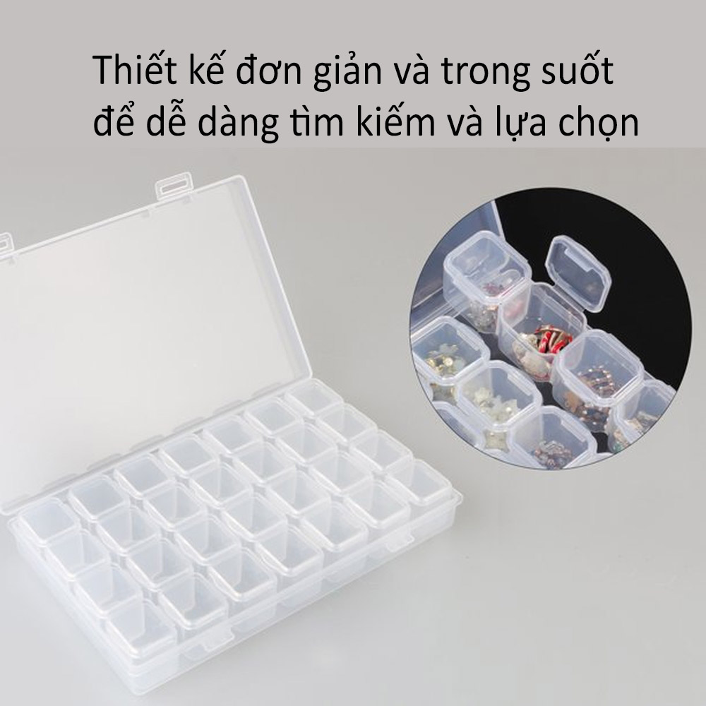 Khay Đựng Phụ Kiện Nail 28 Ô Có Thể Tháo Rời Nắp Mở Từng Ô, Chất Liệu Nhựa Trong Suốt, Dễ Bảo Quản Riêng Từng Loại  Và Thuận Tiện Tìm Kiếm Khi Cần Sử Dụng, Nhỏ Gọn, Độ Bền Cao