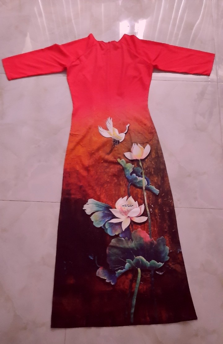 Áo dài in 4D hoa Sen hạc - AD 11