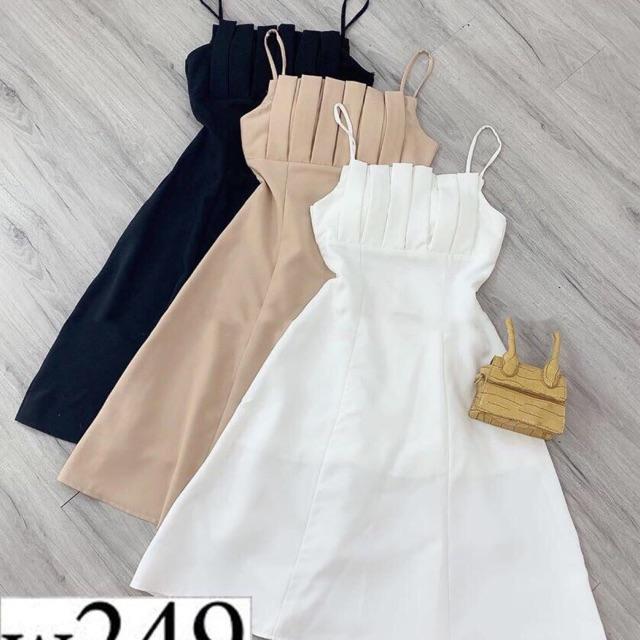 H32 Đầm hai dây có mút xếp ly ngực xinh xắn